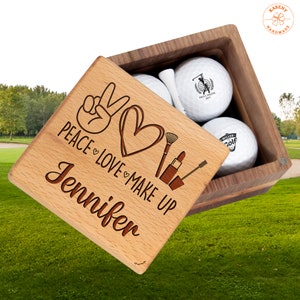 Golf Gift Personalized Makeup Artist, Makeup Hustler Gift for Co-worker, Boss on Makeup Artist Day, Golf Set with Golf Balls, Wooden Box