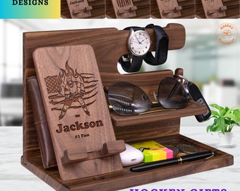 Sentimental Gifts for Hockey Fathers Day, Ice Hockey Gift for Daddy from Daughter, Custom Hockey Phone Stand with Father and Son Matching