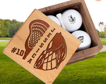 Golf Gift Personalized Lacrosse Lover Lacrosse Fan Gift for Co-worker, Boss on Lacrosse Day, Golf Set with Golf Balls and Golf Wooden Box