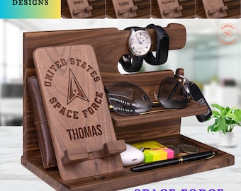 Space Force Gifts for Air Force on Space Force Day. Personalized US Space Force Gift for Air Force. Custom Men Charging Station