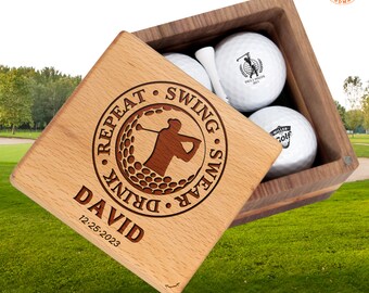 Personalized Gift for Golfer, Swing Swear Drink Repeat Golf. Unique Golf Set with Balls & Display Box for Golf Player Lover on Christmas