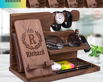 Unique Gift for Men - Handmade Nightstand Organizer with Phone Stand, Accessories Organizer - Personalized Gift Idea on Birthday Father Day