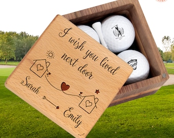 I Wish You Lived Next Door Golf Gift - Personalized Golf Balls & Display Box - Golfer Birthday Gift, Golfing Retirement Gift for Men