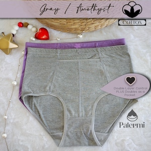 100% Natural Cotton High Waist Panty for Women 2-Pack, High Waist Cotton Underwear, Valentines Day Gift for Her, Palermis
