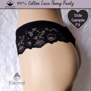 Cotton Lace Thong Panty, Cotton Lace Tanga Panty, Valentines Day Gift for Her, Palermi