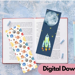 5 Cute Printable Bookmarks for Kids Instant Pdf Digital Download Space ...