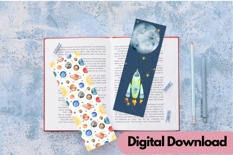 5 Cute Printable Bookmarks for Kids Instant Pdf Digital Download Space ...