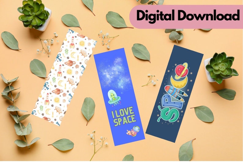 5 Cute Printable Bookmarks for Kids Instant Pdf Digital Download Space ...