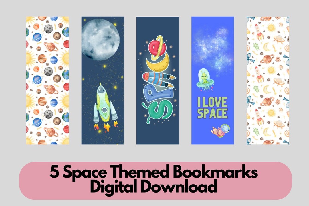 5 Cute Printable Bookmarks for Kids Instant Pdf Digital Download Space ...