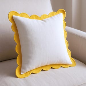 400 Thread Count White Cotton Sateen Hotel Stitch Euro Sham in Scalloped embroidery border(2piece)Scalloped BorderFrame pillow