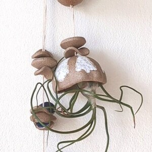 Rustic Ceramic Air Plant Hanger, Whimsical Jellyfish Plant Holder in Brown Stoneware