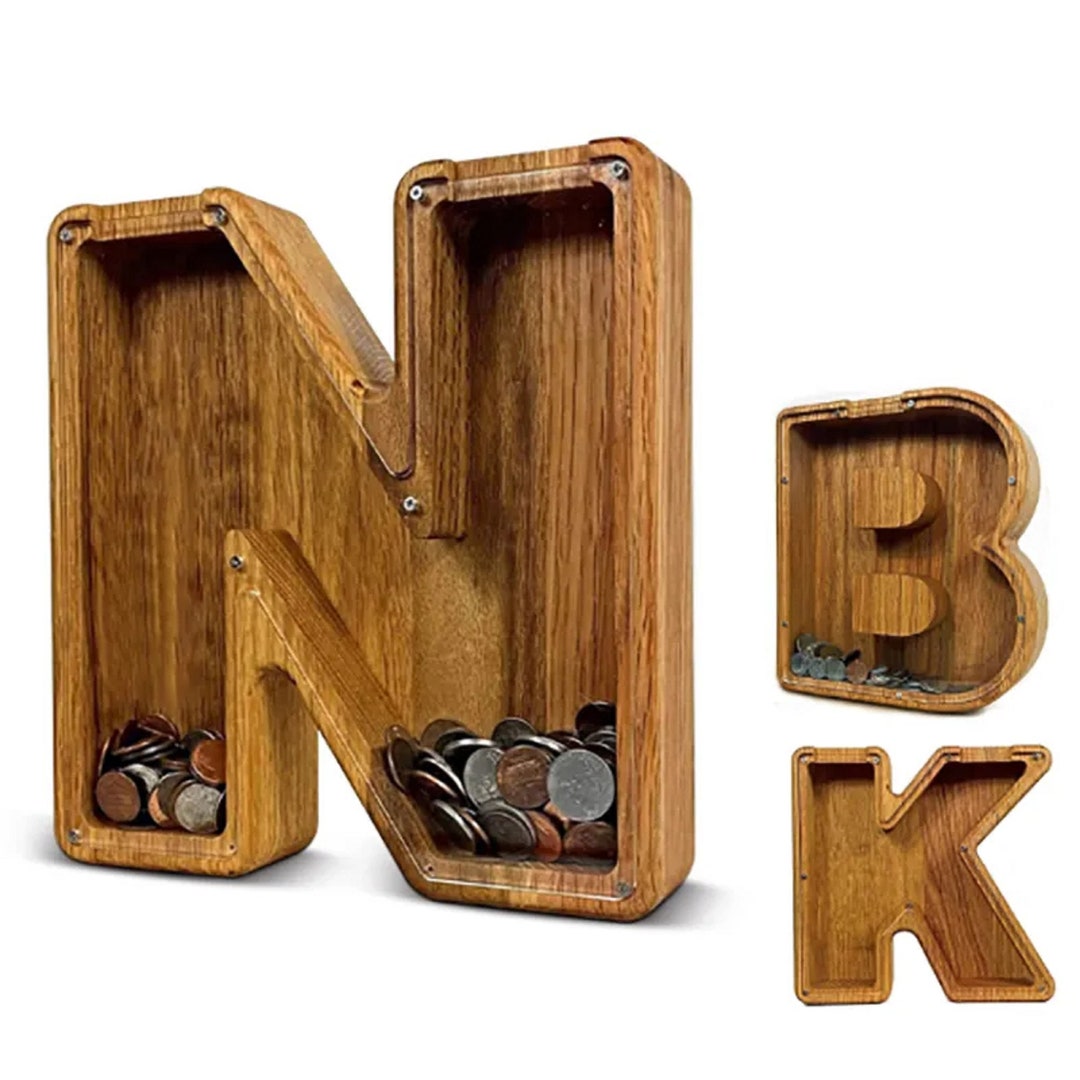 Personalize Wooden Letter Piggy Bank, Custom Initial Coin Bank With