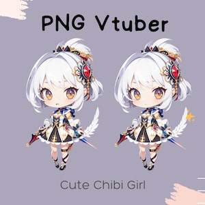 Cute Ready to Use Premade Chibi PNGTUBER Full Body (2 Expressions, Mouth closed/open) Cute Girl Chibi for Veadotube Twitch Streaming