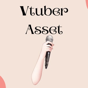 May include: A hand holding a silver microphone with a black handle. The text "Vtuber Asset" is above the microphone.