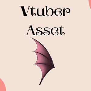 May include: A pink and black demon wing asset for virtual YouTubers. The wing is a single, large, feathered wing with a pointed tip.