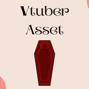 Puede incluir: Un ataúd rojo con ribete negro, una imagen común utilizada en temas góticos y de terror. El ataúd está cerrado y la tapa no es visible. El texto "Vtuber Asset" está sobre el ataúd.