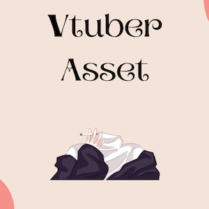 May include: A digital illustration of a person with a white shirt and a black jacket, holding a cigarette in their hand. The background is a light pink color with a pink and orange circle in the bottom left corner. The text "Vtuber Asset" is written in black at the top of the image.