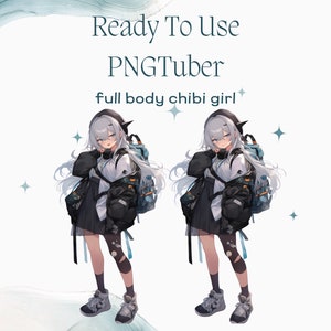 Ready To Use Premade Full Body Chibi Girl PNGTuber Streaming PNG Files (2 Expressions)