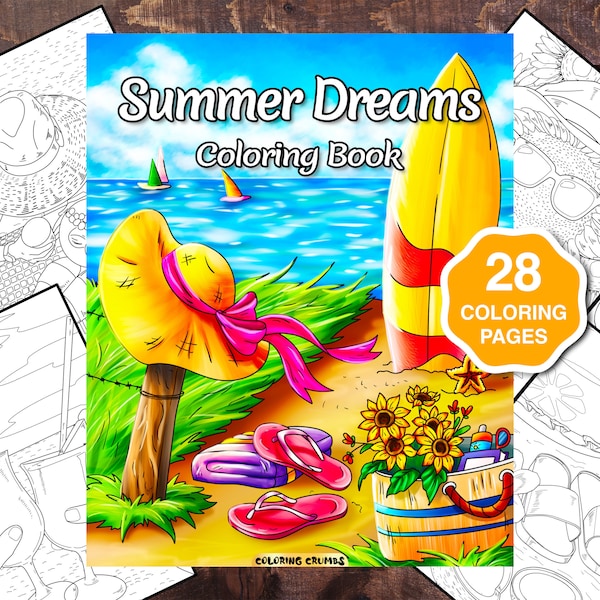 Summer Dreams: Adult Coloring Book,Sand Shells Tropical Vacation Coloring Pages, Gift For Women, Teens, And Girls, Printable Pdf Download