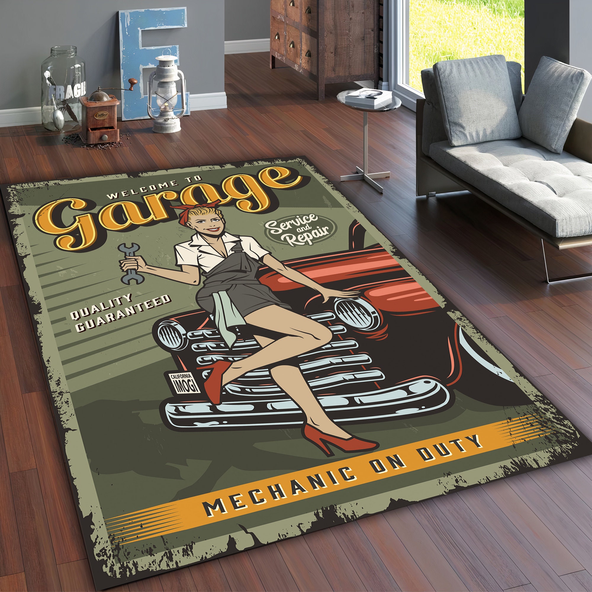 Retro Rug, Root 66 Garage Service Repair Retro Rug, Old American Classic  Car Rug, Garage Rug, Sports Car Rug, Rugs for Bedroom Aesthetic 