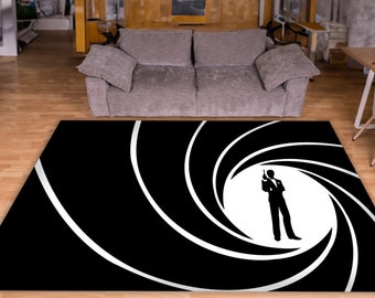 James Bond thema tapijt, 007 vintage tapijt, vintage tapijt, retro legendarisch tapijt, gebiedsdeken, modern tapijt, cool tapijt, voor woonkamer, gebiedsdeken