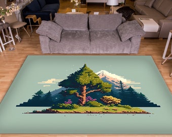 Pixel Forest, Foliage, Tree Rug,Modern Rug,For Living Room, Popular Rug,Cool Rug,Area Rug,Housewarming Gift,Home Decor,Non Slip Rug