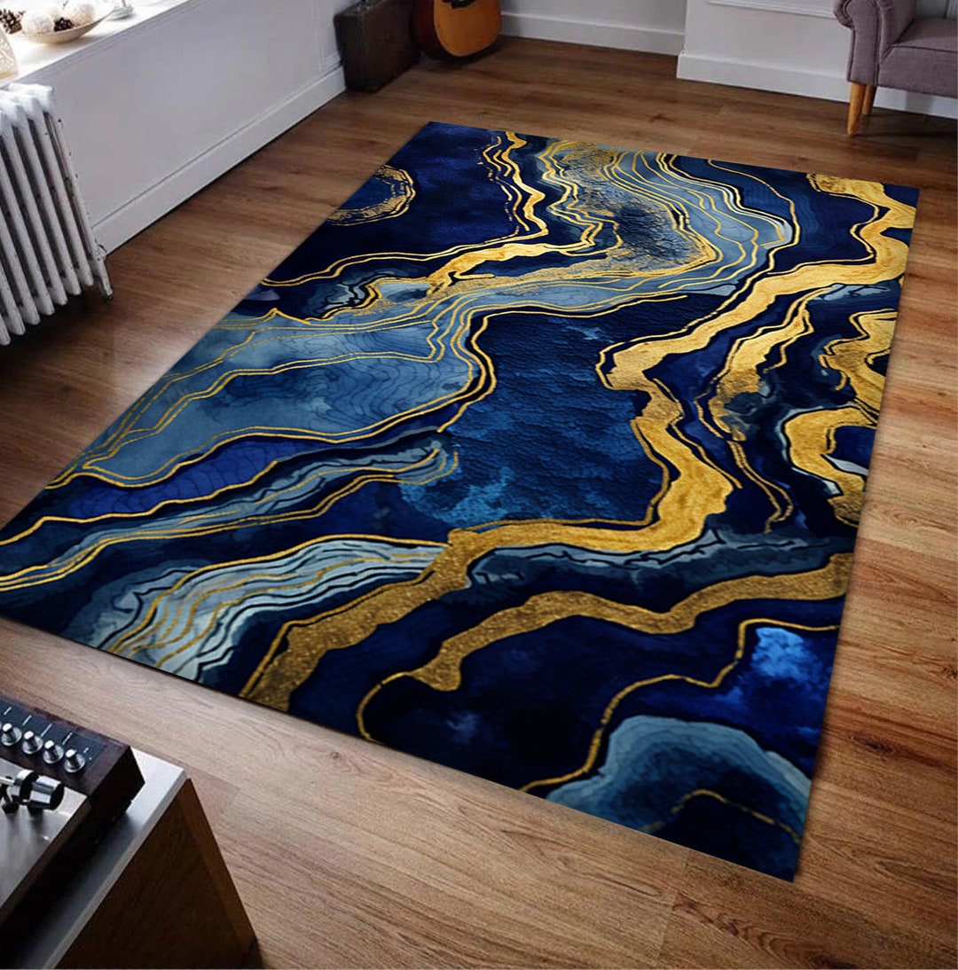 Abstract Rug,blue and Yellow Rug, Popular Rug, Living Room Rug, Gift ...