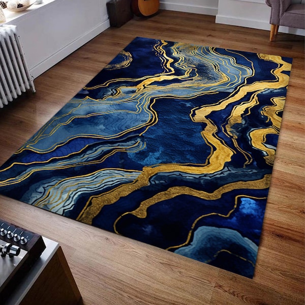 Abstract Rug,Blue And Yellow Rug, Popular Rug, Living Room Rug, Gift For, Area Rug,Customizable Rug, Colorfull, Cool Rug,