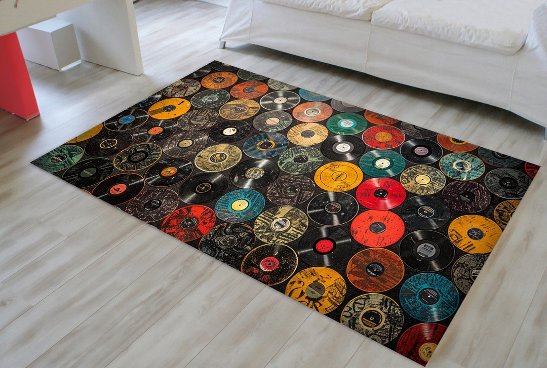 Records Rug, Music Room Floor Rugs, Record Pattern Rug, Popular Rug ...
