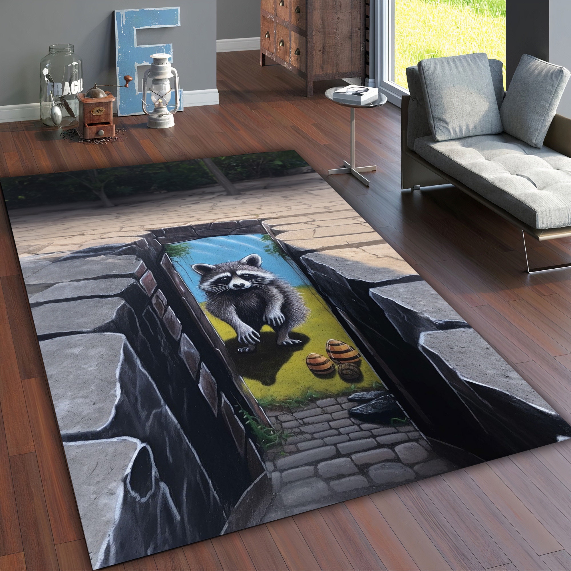 3D Rug, 3D Raccoon Design, Deep Rug, 3D Huge Crack, Illusion Rug ...