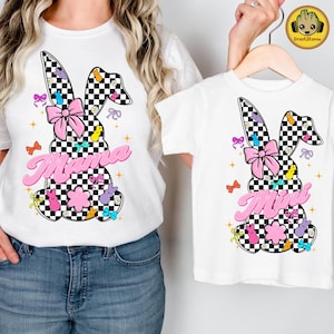 Retro Mama Mini Checkered Bunny Png, Easter Mama Png, Easter Bunny Png, Easter Coquette Bow Png, Mama Mini Easter Matching Shirt Design