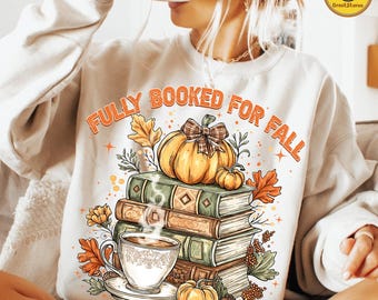 Png rétro complet réservé pour l'automne, livre citrouille d'automne png, livre mignon amateur de café conception de chemise d'automne, lecture d'automne png, automne confortable png livresque