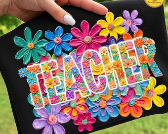 Floral Teacher PNG Brushstroke Design, Spring Watercolor Flowers PNG, Teacher Shirt Sublimation PNG, Colorful Digital Download