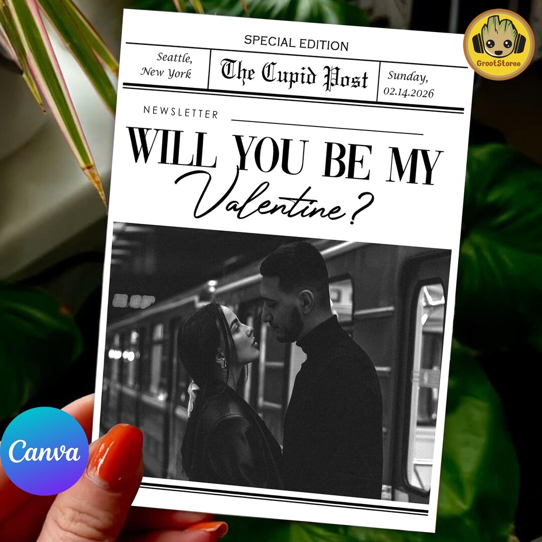 Editable Canva Will You Be My Valentine Newspaper Template Png ...