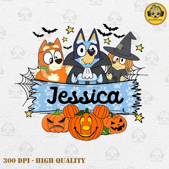 CUSTOM Kid Name Halloween Shirt Png, Halloween Blue Dog Png, Custom Halloween Gift Png, Halloween Cartoon Png, Instant Download