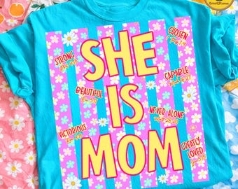 She Is Mom PNG, Retro Christian Mother’s Day Design, Coquette Floral Mama PNG, Trendy Ditsy Floral Mama PNG, Gift for Mom Sublimation File