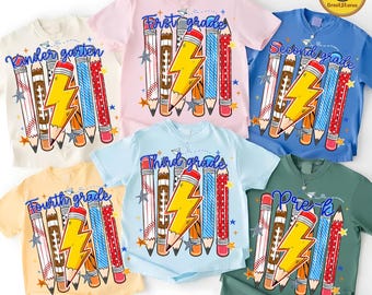 Pre-K To Fourth Grade PNG Bundle, Preppy Blue Gingham School Design, Baseball Basketball Lightning Bolt, First Day Of School PNG
