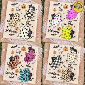 Halloween Ghost PNG Bundle, Tis The Season Spooky Design, Leopard Checkered Ghosts Graphic, Pumpkin Patch Fall Shirt Sublimation