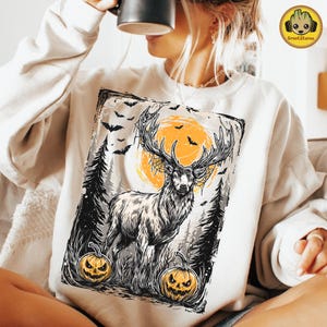 Retro Spooky Deer Png, Halloween Deer Hunting Png, Fall Antler Pumpkin Png, Trendy Rustic Fall Hunting Shirt Png, Spooky Forest Buck Png