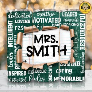 Custom Teacher Name 20 oz Skinny Tumbler Wrap Png, Personalized Teacher Appreciation Tumbler Png, Teacher Life Straight Tumbler Design Png