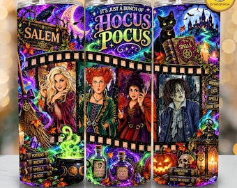Vintage Halloween Tumbler PNG, Retro 90s Movie Characters 20oz Skinny Wrap, Spooky Season Tumbler Design, Halloween Sublimation Download
