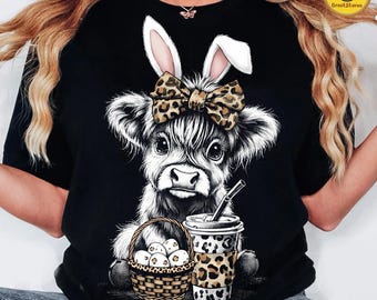 Ostern Highland Kuh PNG, Retro westliche Osterkuh-Shirt Design, niedliche Bauernhofkuh Sublimation, Frohe Ostern PNG, Trendiger Frühling Png