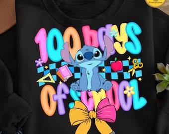 Blue Alien 100 Days of School png, preppy cartoon 100e dag ontwerp voor jongens meisjes, schattig leraar student shirt png, digitaal bestand