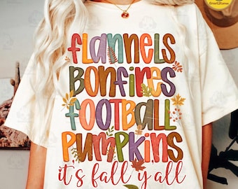 Retro Es ist Herbst Y'all Png, Flanells Lagerfeuer Fußball Kürbisse, Herbst Vibes Sublimation, trendige Herbstsaison Png, Thanksgiving Shirt Design