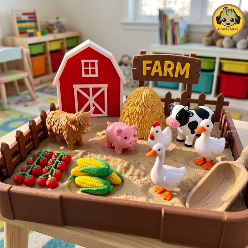 Farm Animal Playset 3D Print File, Thanksgiving Play Kit STL 3MF, Farm ...