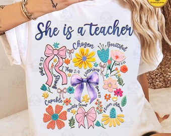 Leraar boho bloemen png, preppy leraar png, coquette Teacher Life png, cadeau leraar waardering, retro leraar wilde bloemen png