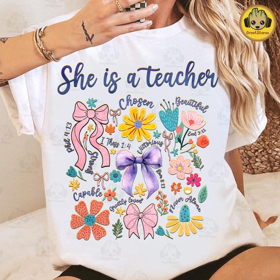 Teacher Boho Floral Png, Preppy Teacher Png, Coquette Teacher Life Png, Teacher Appreciation Gift, Retro Teacher Wildflowers Png