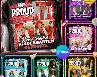 Paquete de 6 PNG editables con nombre personalizado para graduación de jardín de infantes en Canva, plantilla para camiseta de la clase de preescolar de 2026, diseño de sublimación para fiesta de graduación infantil.