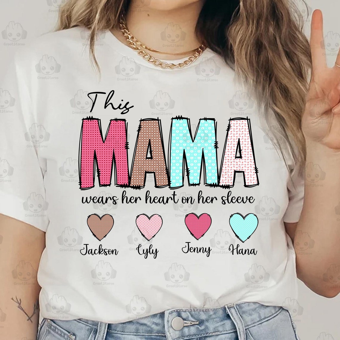 This Mama/ Mom/ Gigi/ Nana Wears Her Heart on Her Sleeve Png Bundle ...