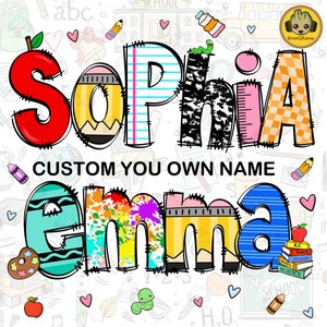 Nome personalizado para criança Escola Padrão Clipart Png Bundle, Back To School Alphabet Png Bundle, Back To School Png, Download digital